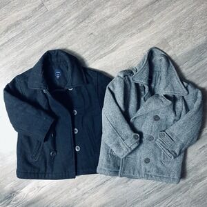 Baby Gap Toddler Wool Peacoat Jacket Lot Black Gray Size 3T Double Breasted